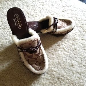 Coach Ruthie faux fur trimmed wooden clogs